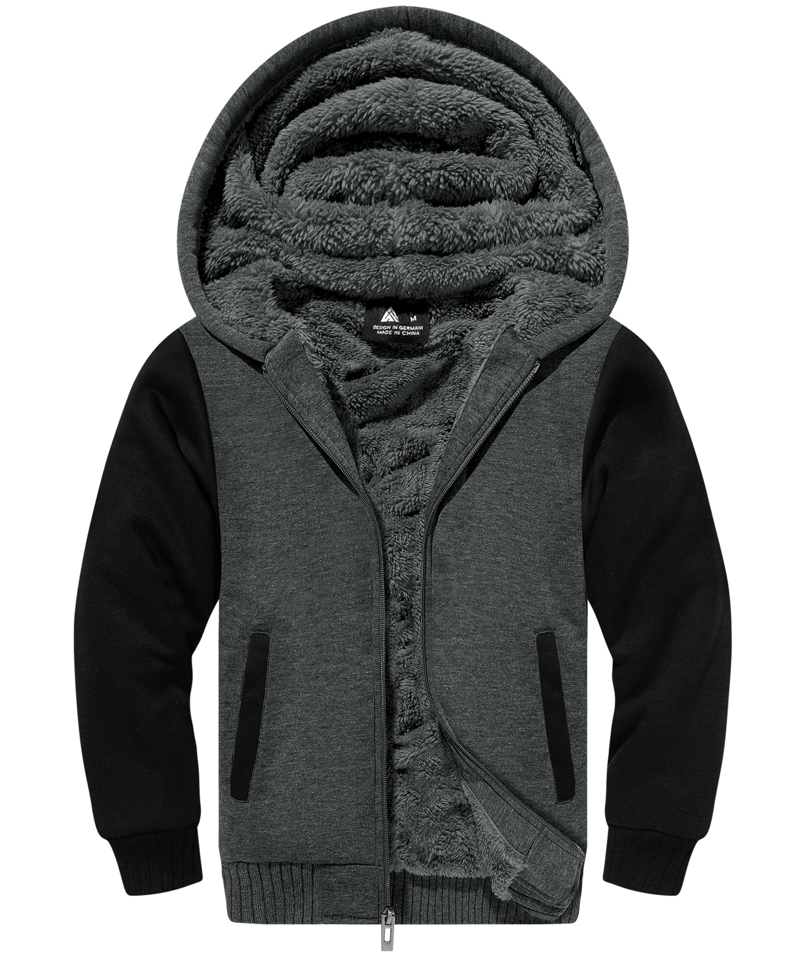 GEEK LIGHTING Boys Sherpa Lined Hoodie Kids Fleece Sweatshirt Full Zip Hooded Jacket