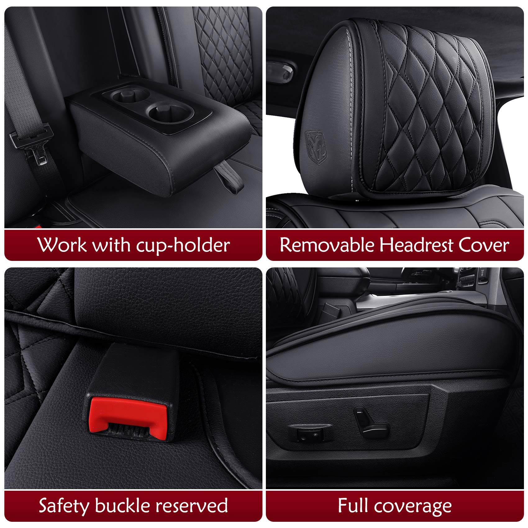 Aierxuan Dodge Ram Front Seat Covers Custom Fit 2009-2026 1500/2500/3500 Truck Pickup Crew Quad Regular Cab Heavy Duty Waterproof Leather Airbag Compatible Cushions(2 PCS Front/Black)