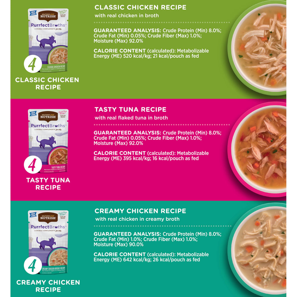 Nutrish Rachael Ray Purrfect Broths Classic Chicken Recipe, Lickable Complements for Cats, 1.4 oz. Pouch, 24 Count