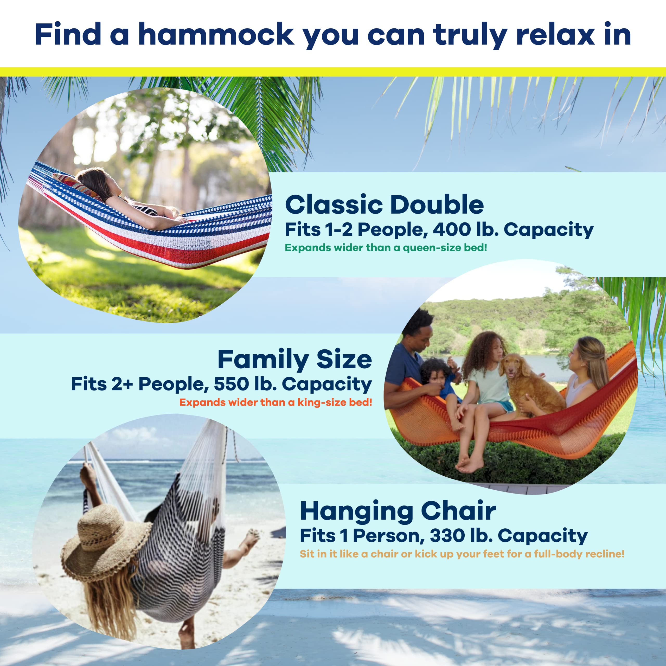 Handwoven Hammock by Yellow Leaf Hammocks - Double Size, Fits 1-2 PPL, 400lb max - Weathersafe, Super Strong, Easy to Hang, Ultra Soft, Artisan Made - Color: Natural Khaki
