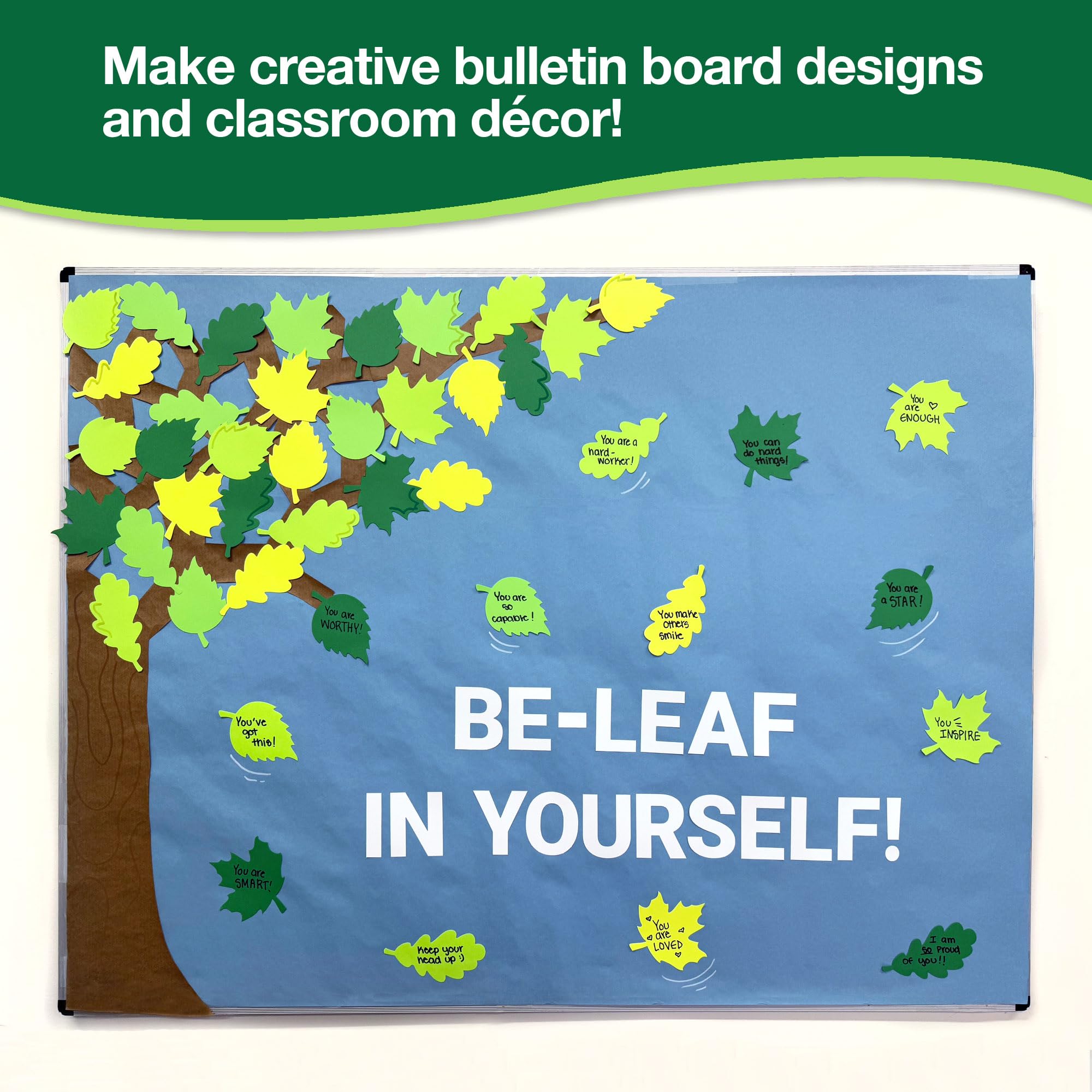 120 Pieces Fall Leaf Paper Cutouts with IDEA Guide, 2-Sided US Made Card Stock Punch Out Maple, Oak, and Birch Leaves for Bulletin Boards, Classroom Decor, Autumn Crafts, DIY Scrapbook, and Posters