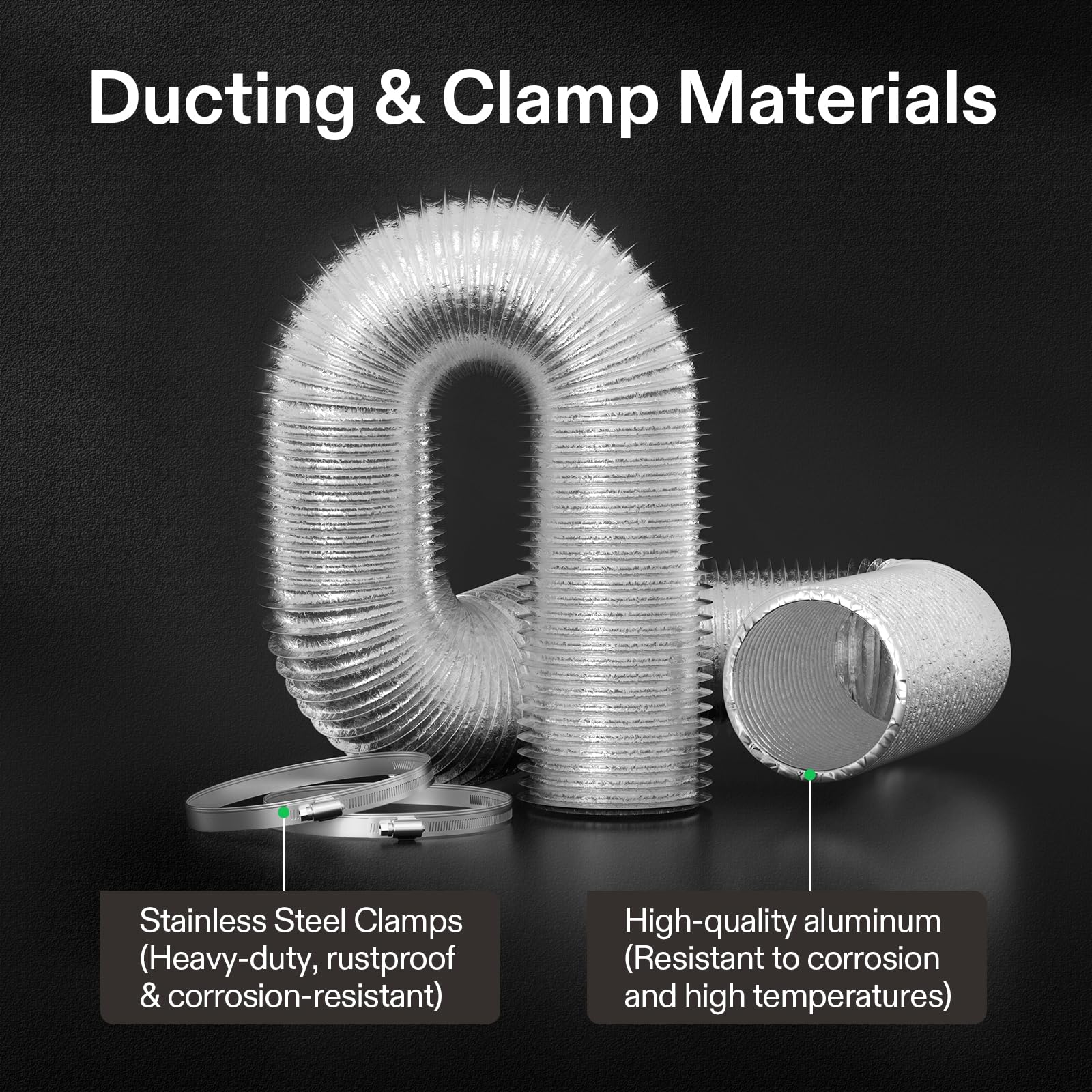 VIVOSUN 2-Pack 4 Inch 8 Feet Flex Air Aluminum Ducting, Flexible Dryer Vent Hose for HVAC Ventilation, 4 Clamps Included