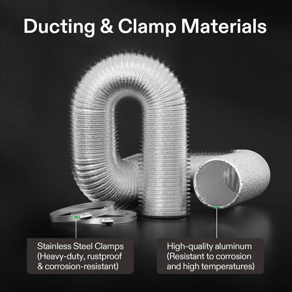 VIVOSUN 2-Pack 4 Inch 8 Feet Flex Air Aluminum Ducting, Flexible Dryer Vent Hose for HVAC Ventilation, 4 Clamps Included