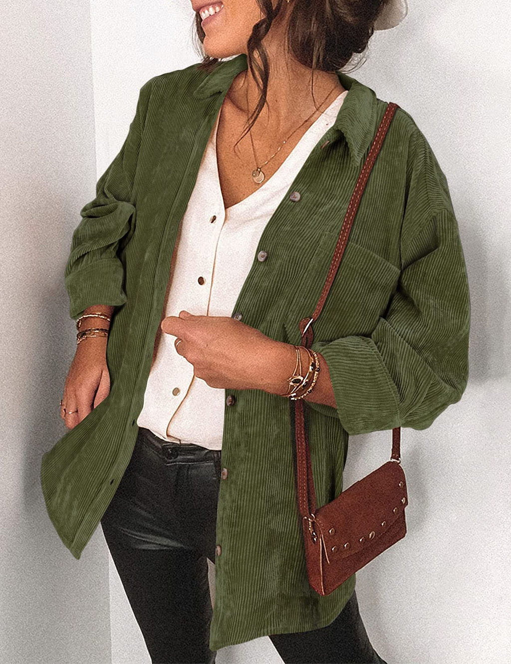 Saslax Women's Corduroy Shirt Shacket Jacket