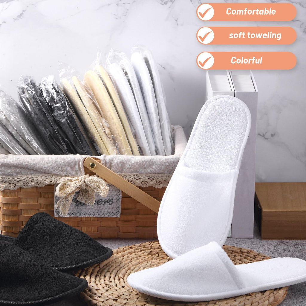 Geyoga 24 Pairs Disposable Slippers for Guests Bulk 2 Size Cotton Soft Spa Hotel House Slippers for Women Men Wedding Party Shoeless Home Indoor Travel