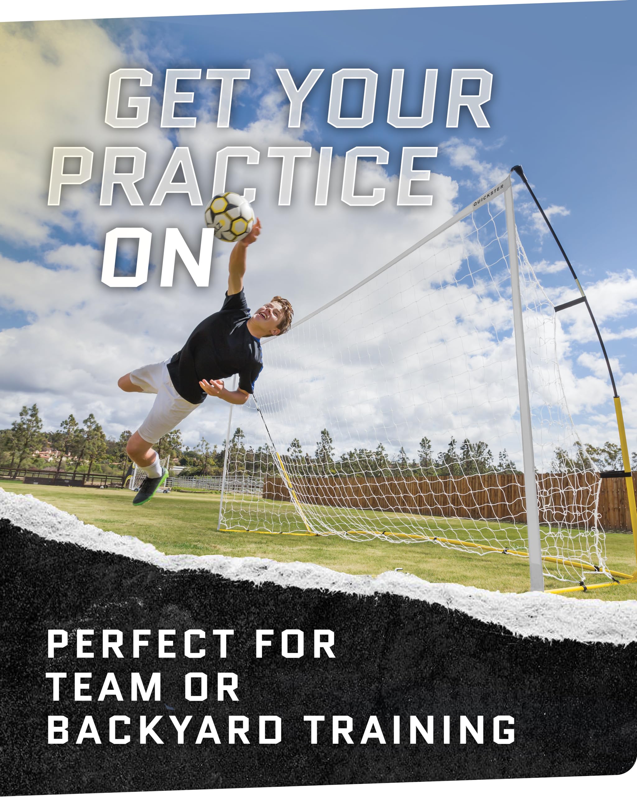 SKLZ Quickster Soccer Goal - Portable Goal for Backyard & Field - Durable Tension-Tite Frame & Heavy Gauge 2-Ply Net - Adjustable Click-Lock Poles, Metal Stakes - Carrying Case with Handle