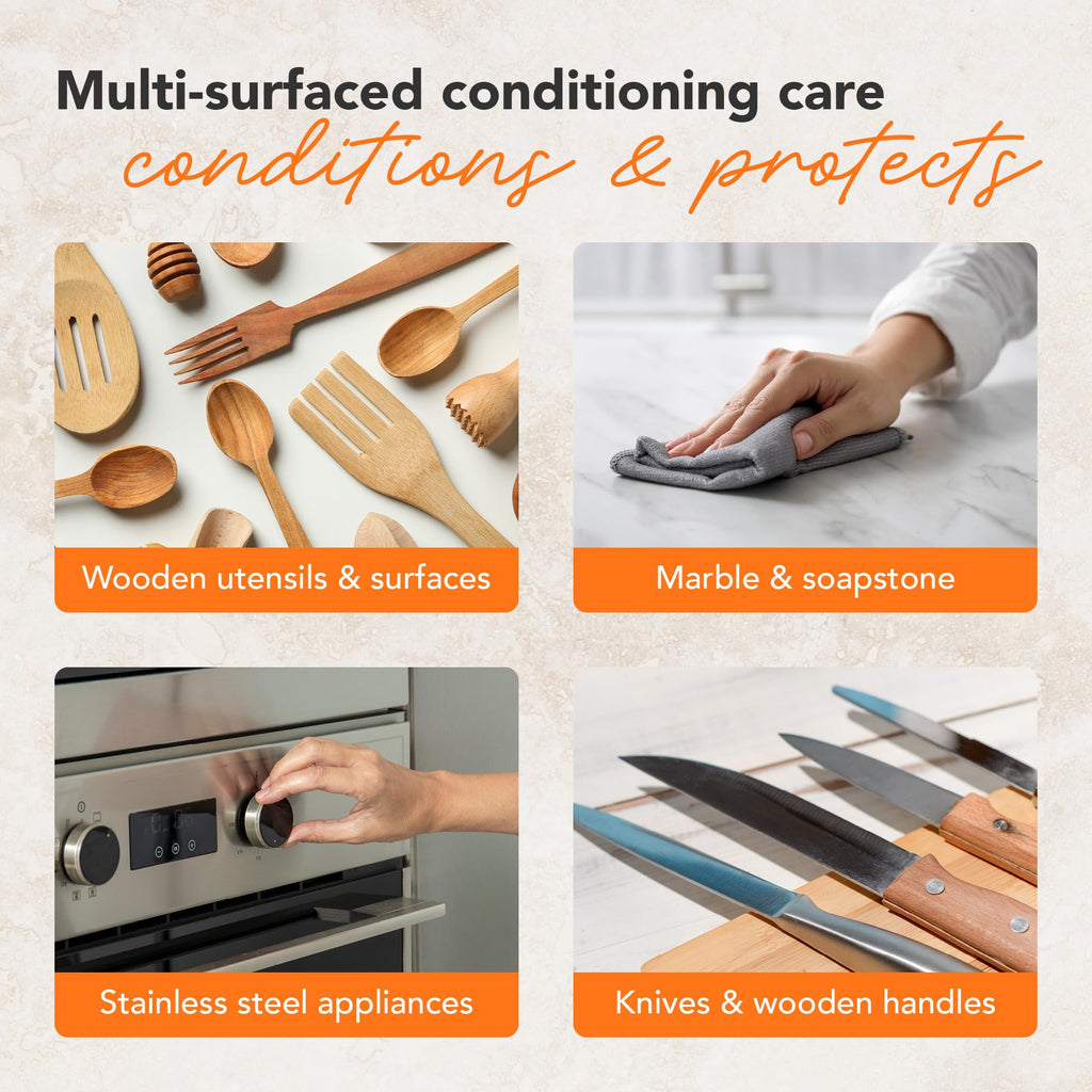 CLARK'S Cutting Board Care Kit with Coconut Oil - Includes Butcher Block Oil and Wax - Made with Refined Coconut Oil, Natural Beeswax, and Carnauba Wax - For Kitchen Countertops and Butcher Blocks