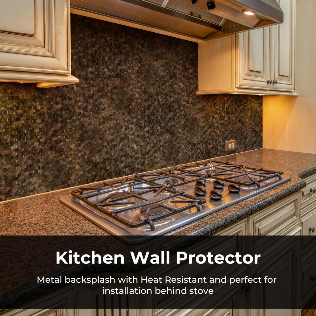 STICKGOO Peel and Stick Backsplash Tiles, Stick on Mosaic Self Adhesive Tiles, 3D Hexagon Backsplash for Kitchen Bathroom Fireplace Vanity (8PCS, Copper)
