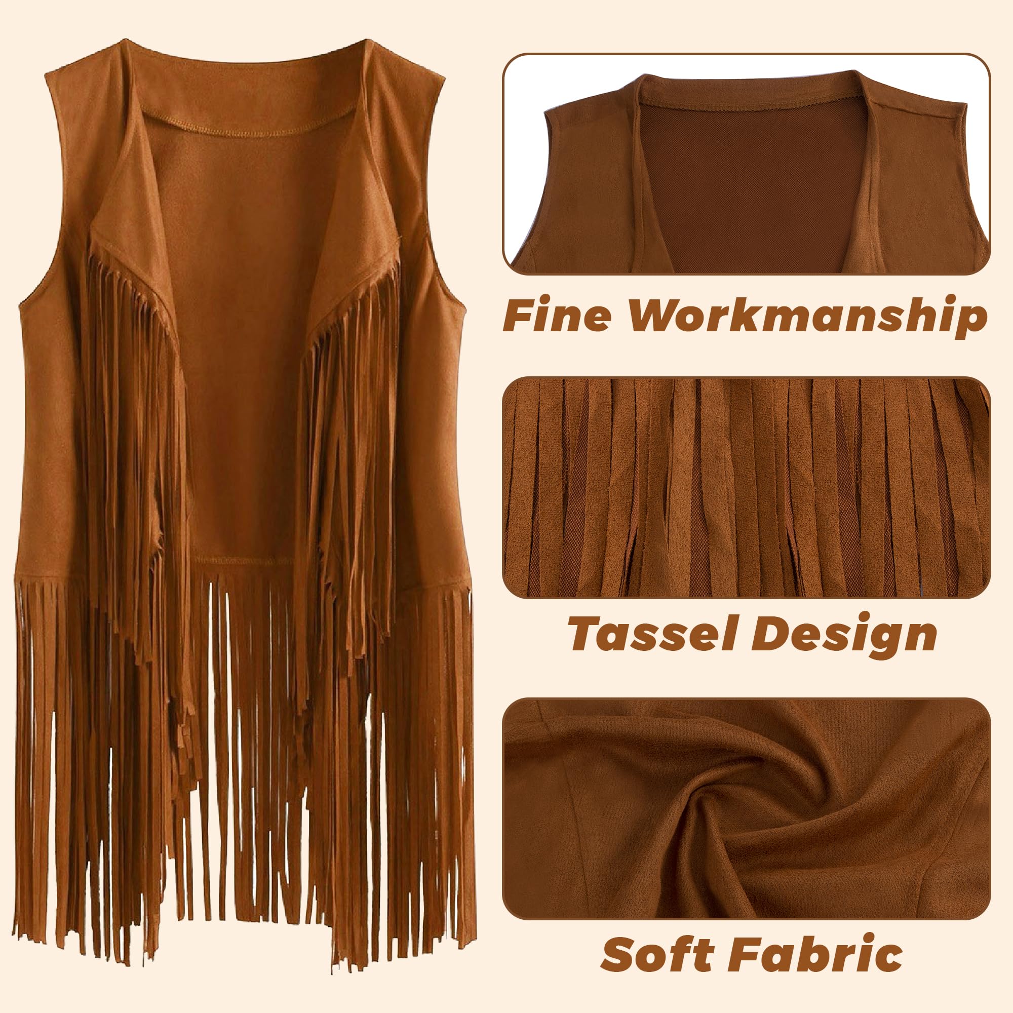 FEYIR 60s 70s Outfit for Women Hippy Accessories Fringe Hippie Vest Clothes for Halloween Disco Party Hippie Costume Set