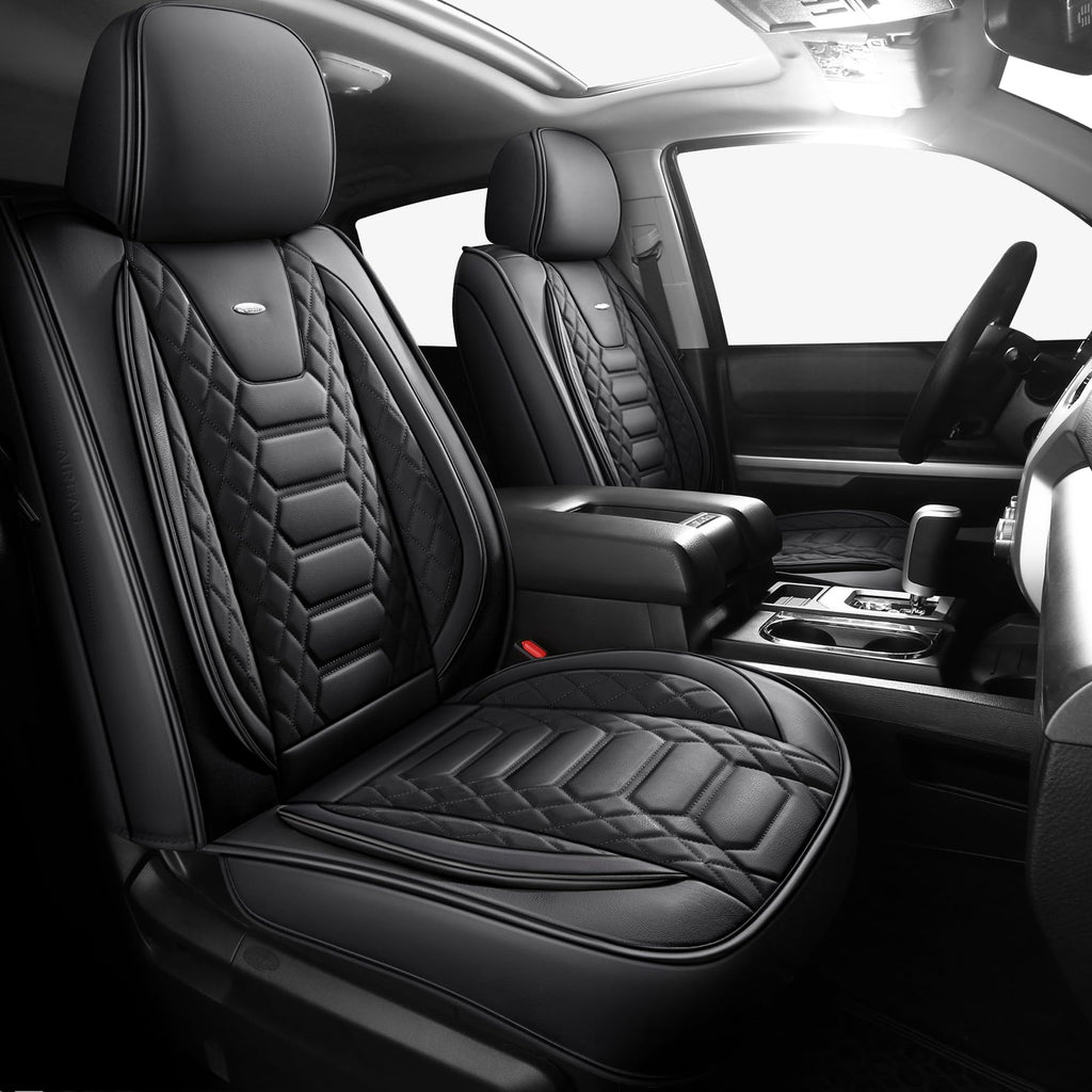 FREESOO Tundra Seat Covers 2007-2013, Fit for Toyota Tundra Crewmax Cab 5 Seats, Custom Truck Seat Covers with Waterproof Faux Leather Black