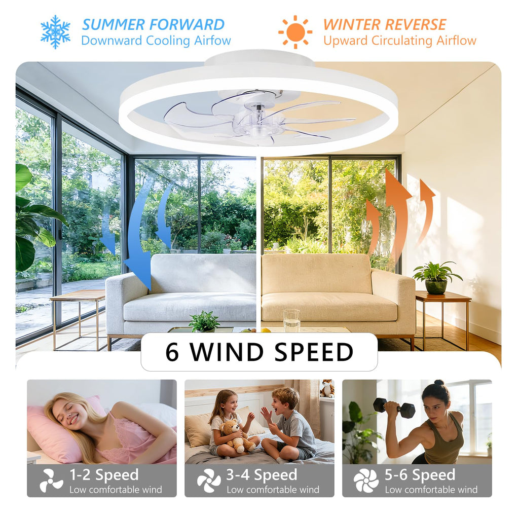 16 Inch RGB Low Profile Ceiling Fans with Lights, Modern Flush Mount Fandelier Chandelier Fixture, Remote & APP Control, Black LED Ceiling Fan Light for Bedroom, Living Room, Kitchen Indoor