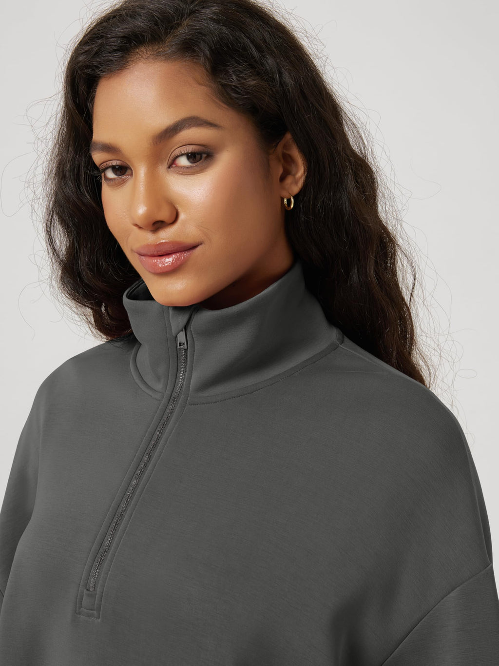 ODODOS Women's Modal Soft Cinchable Sweatshirts Half Zipper Funnel Neck Oversize Pullover with Pockets