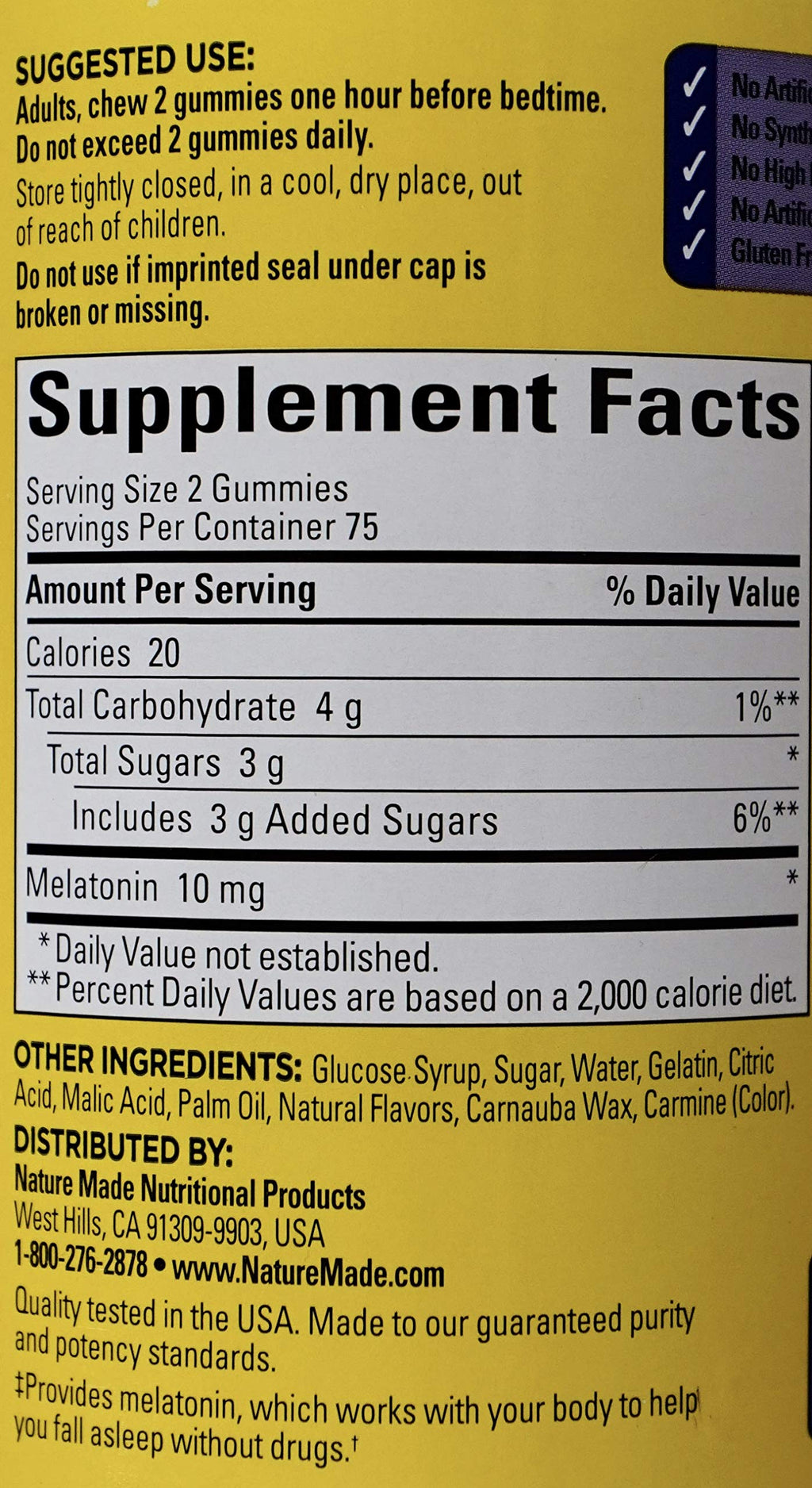 Nature Made Melatonin 10mg per serving Gummies, Maximum Strength Dosage, 100% Drug Free Sleep Aid for Adults, 60 Melatonin Gummies, 30 Day Supply