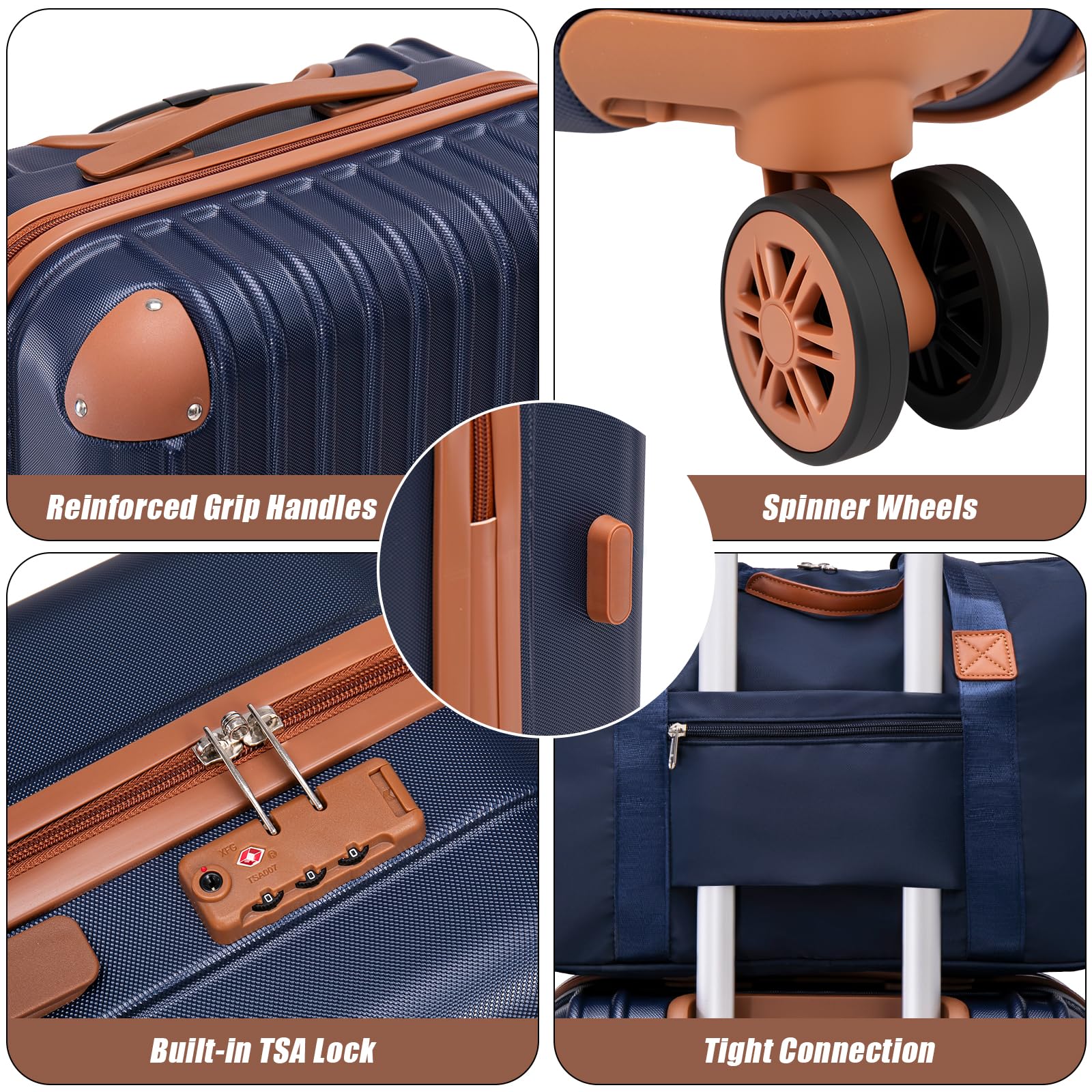 Cosbarn Luggage Sets 5 Piece Suitcases with Wheels, Suitcase Set ABS Hard Case Luggage with TSA Lock Spinner Wheels Durable Travel Luggage
