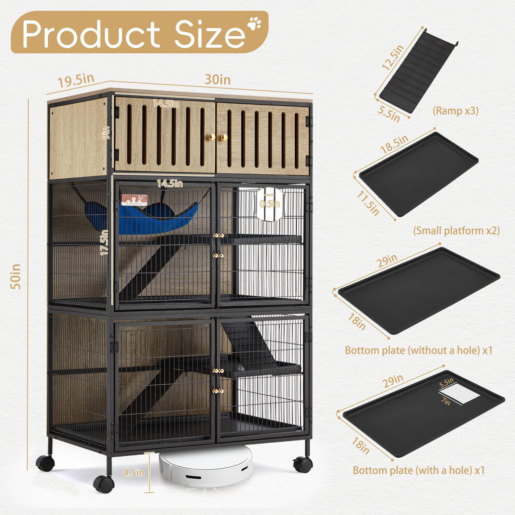 Fragess Metal Large Guinea Pig Cages 5 Levels, 60" H Rolling Ferret Cage with Removable Ramps & Double Door, Cages with Locker, Squirrel Cage Christmas Decoration Pet Crate Furniture