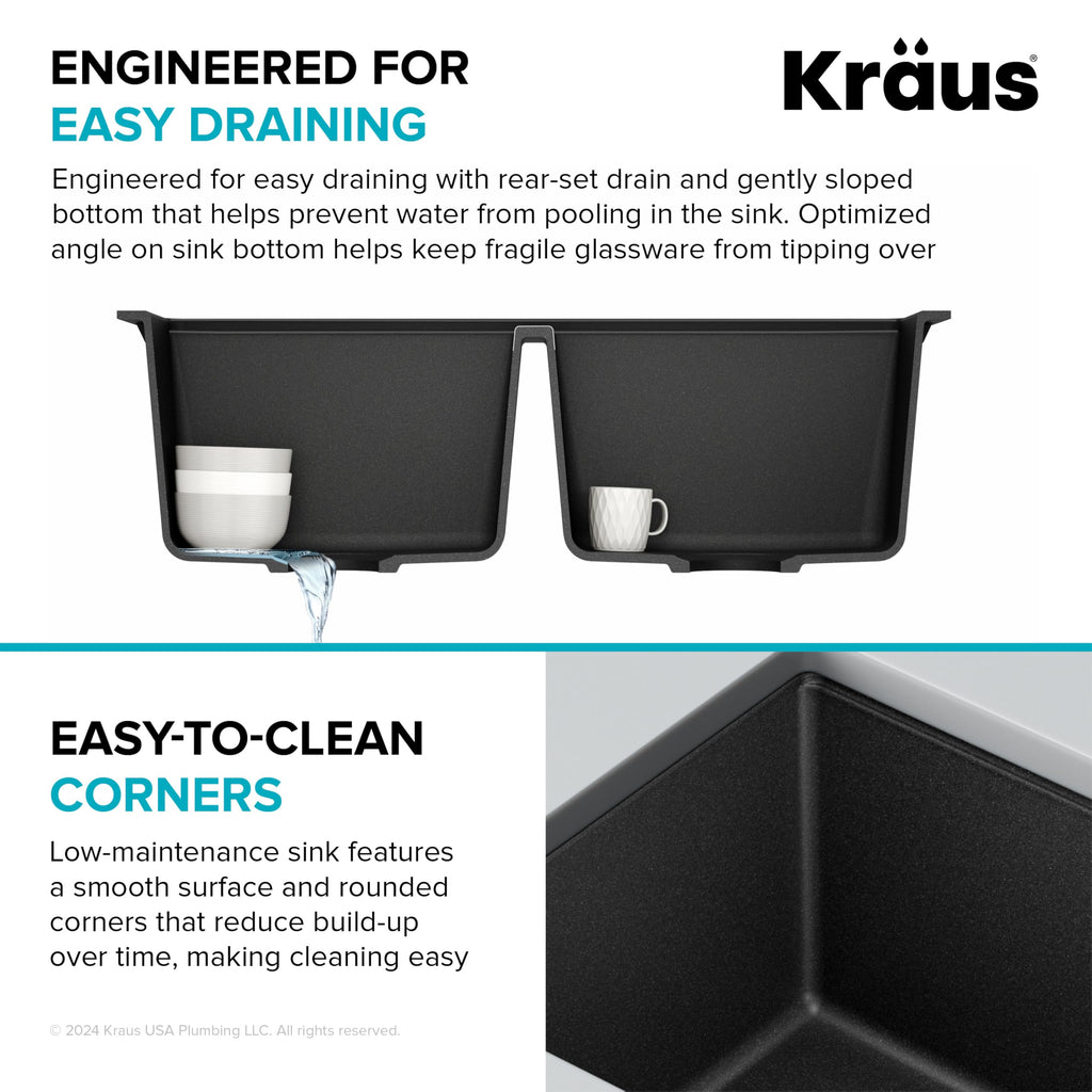 KRAUS Quarza 31-inch Undermount Single Bowl Granite Kitchen Sink in Black Onyx, KGU-413B