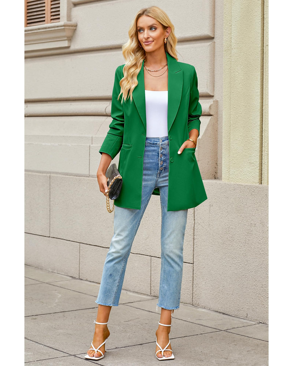 luvamia Blazers for Women Business Casual Long Blazer Jackets Dressy Work Professional Office Outfits Lapel Pockets