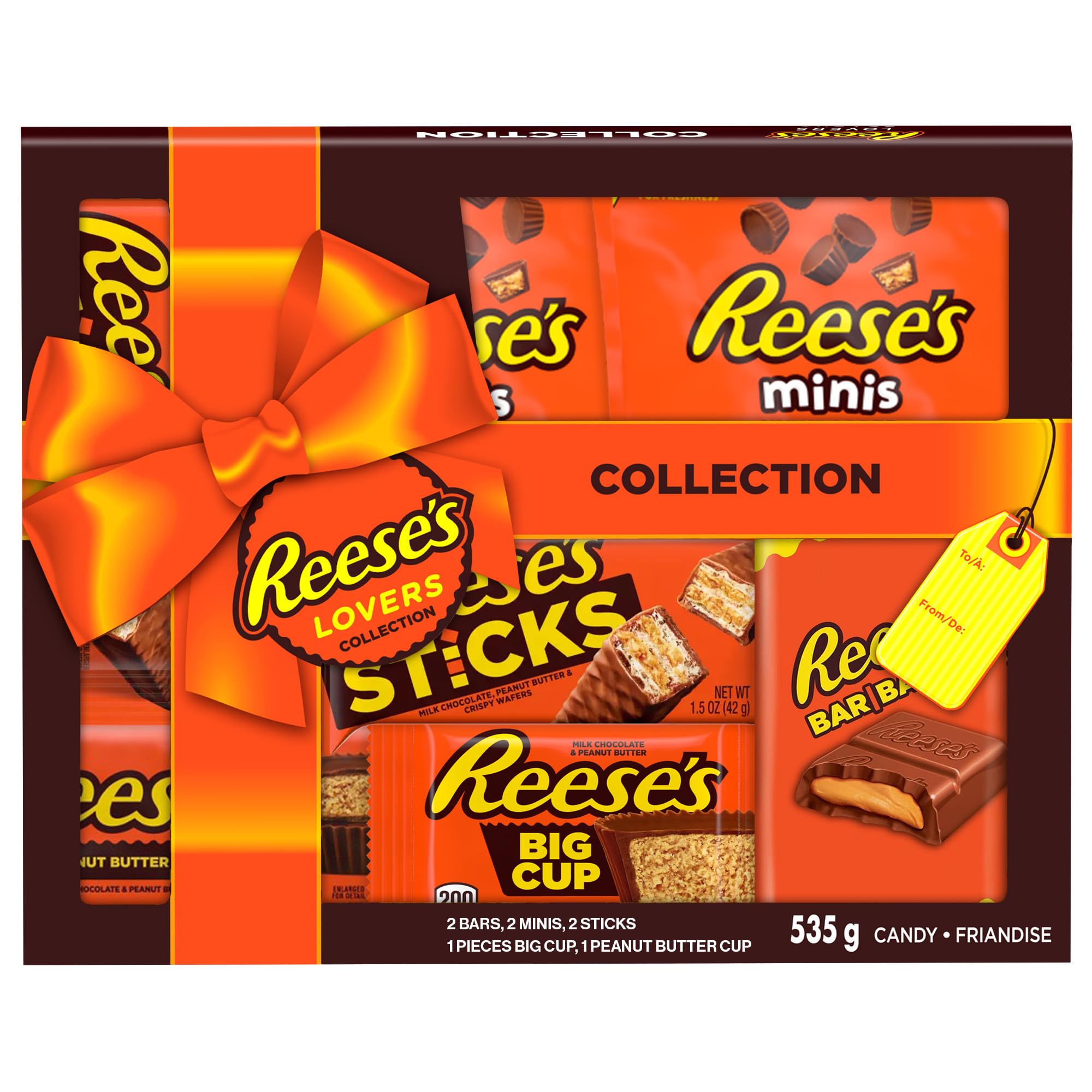 Reese's Lovers Gift Box, Assorted Chocolate Peanut Butter Bars, 535g (8 Assorted Bars) – Perfect for Gifting & Sharing with Chocolate Lovers, Celebrate your Peanut Buttery Faves