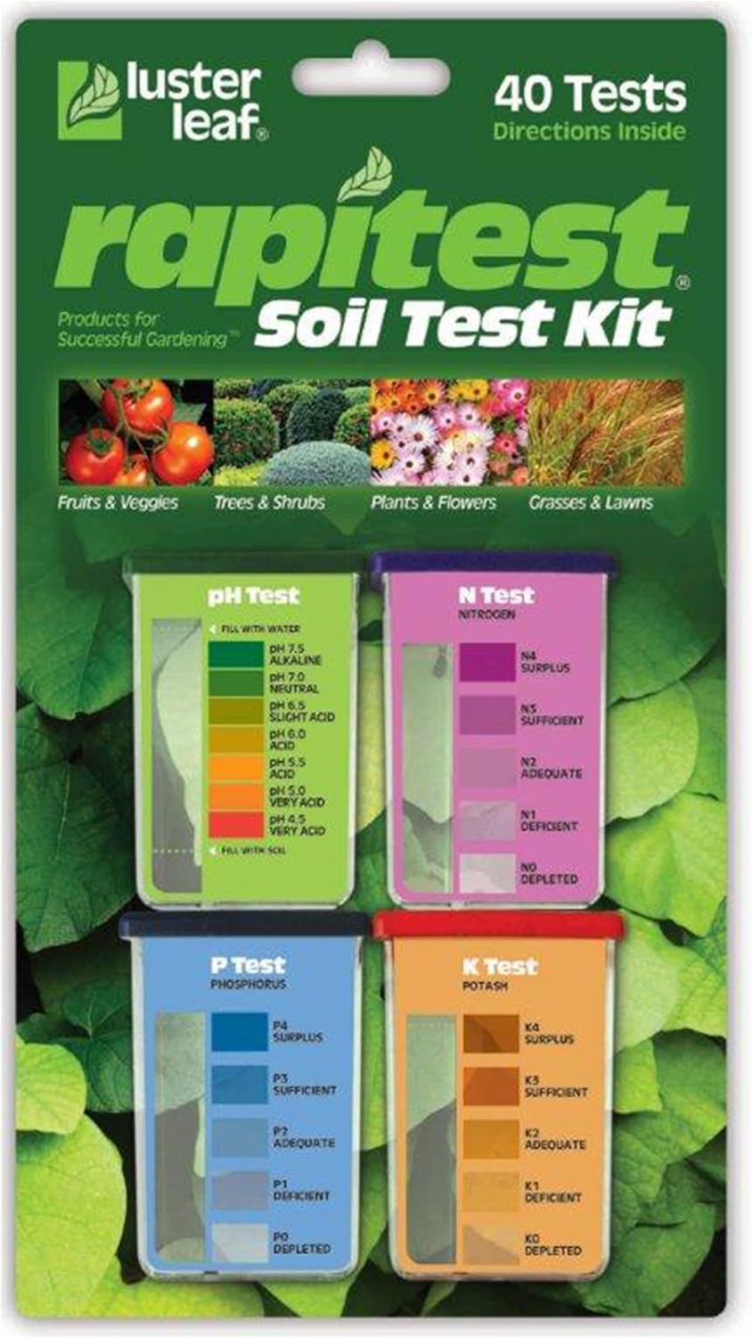 Rapitest Soil Test Kit for Gardens, Vegetables, Flowers and Lawns. USA designed and assembled soil tester completely, quickly and accurately measures/analyzes soil pH acidity and garden nutrients