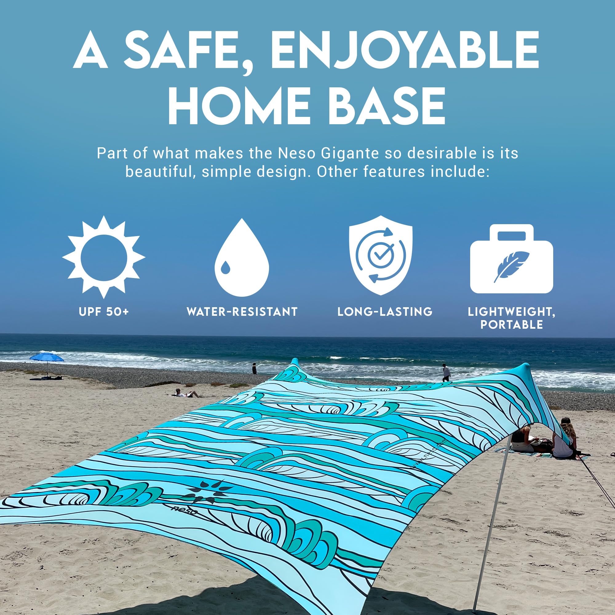 Neso Gigante Portable Beach Tent Sun Shelter - Lightweight Beach Shade Canopy - Easy Setup for Family Outings - Patented Reinforced Corners - UPF 50+ - 8ft Tall, 11 x 11ft - Save The Whales