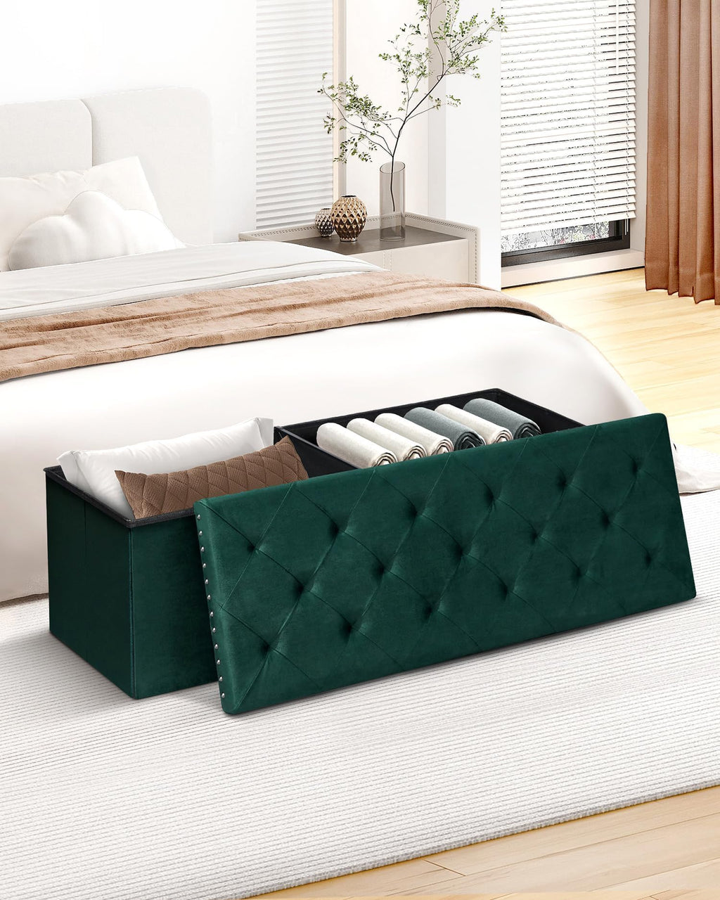 B FSOBEIIALEO Storage-Ottoman Cube-Folding Tufted - Ottomans with Storage, Coffee Table Top Cover, Storage Boxes Footrest Stool for Bedroom, Luxury Velvet Fabric 15.7 Inches Black