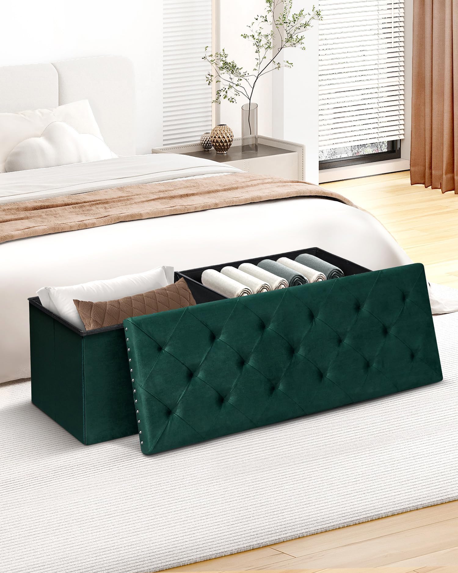 B FSOBEIIALEO Storage-Ottoman Cube-Folding Tufted - Ottomans with Storage, Coffee Table Top Cover, Storage Boxes Footrest Stool for Bedroom, Luxury Velvet Fabric 15.7 Inches Black