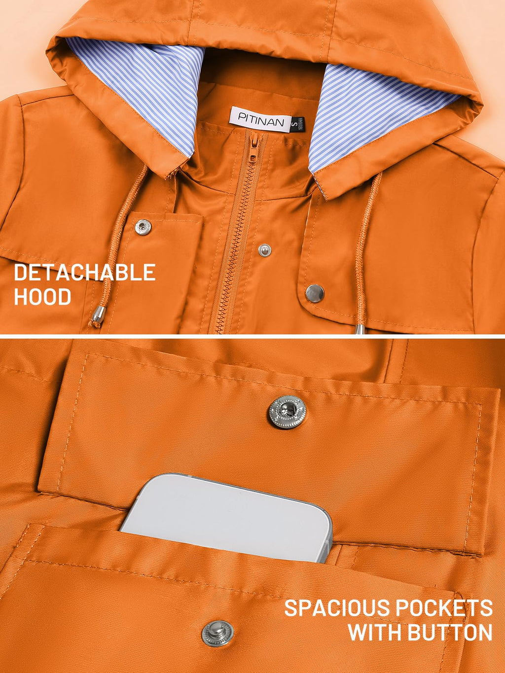 PITINAN Rain Jackets For Women Waterproof Rain Coats with Hood Lightweight Windbreaker Outdoor Womens Raincoats