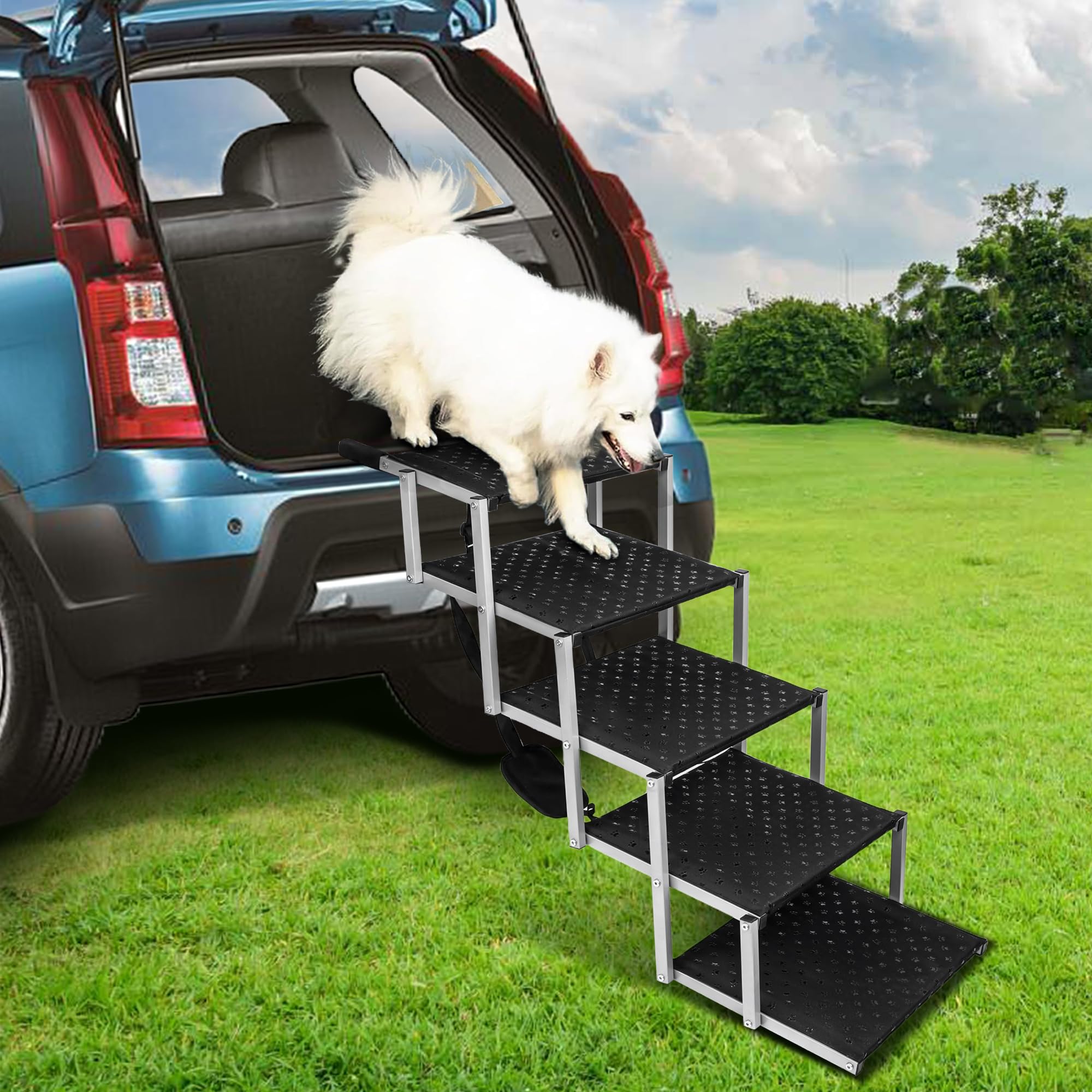 Dog Stairs for Car - Foldable Dog Ramps for Large Dogs with Non Slip Surface, Portable Dog Steps for Cars and SUV, Truck, Support Up to 200 Lbs