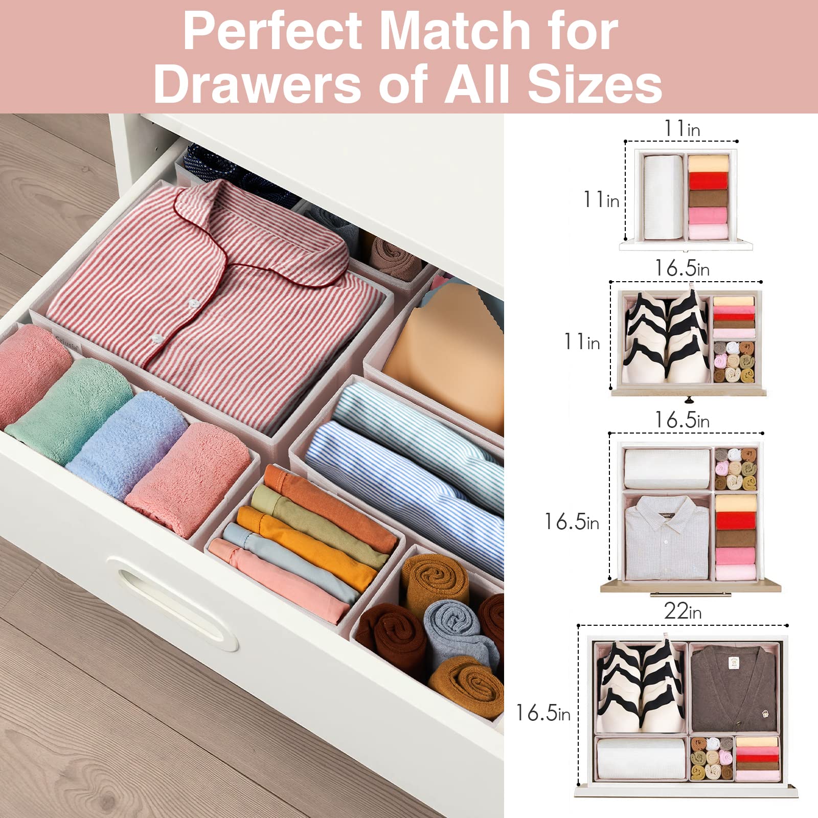 Criusia Drawer Organizer Clothes, 8 Pack Underwear Drawer Organizer, Foldable Cloth Storage Box Closet Organizers and Storage for Clothes, Socks, Scarves, Ties (Beige)