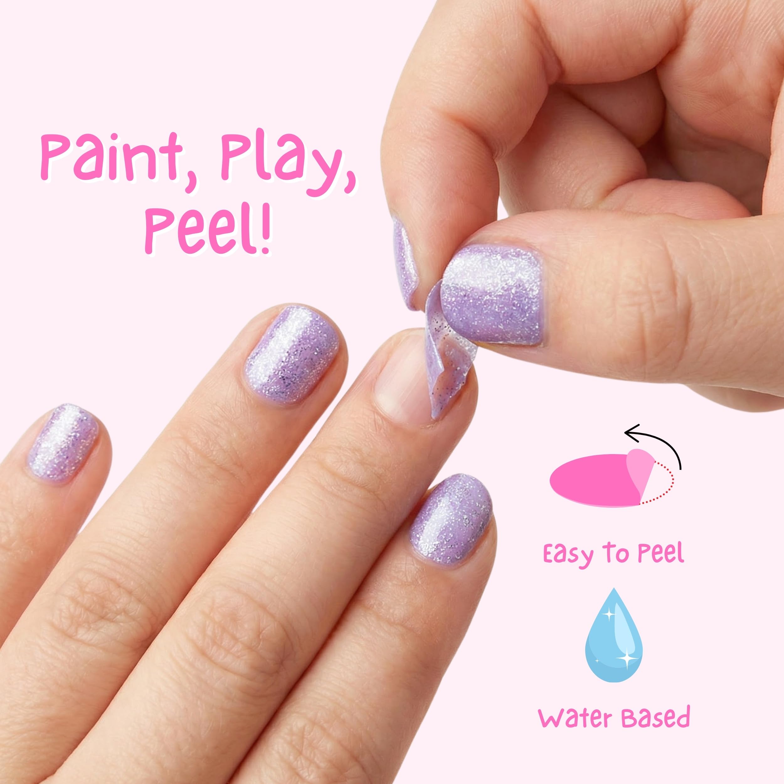 MISS NELLA ABRACADABRA – Safe Special sparkly pink Nail Polish for Kids, Non-Toxic & Odor Free Formula for Children and Toddlers, Natural Water Based for Easy Peel Off (Abracadabra)