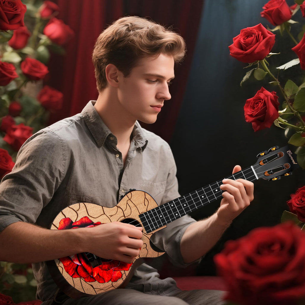 Caramel TEG95 Butterfly Bocote Glossy Tenor Acoustic & Electric Ukulele | 26-inch Handmade Professional Ukelele Kit with Accessories