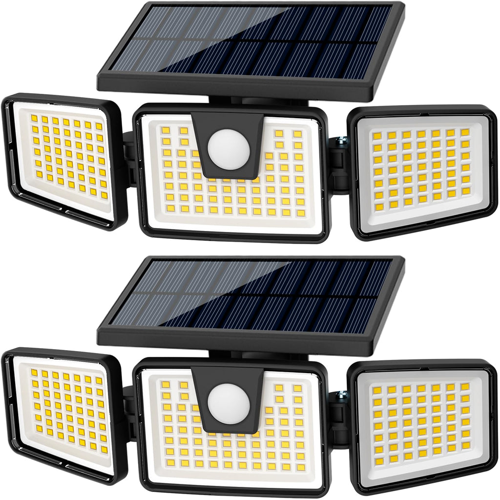 AmeriTop Solar Lights Outdoor, 2 Pack LED High Brightness Cordless Solar Motion Sensor Lights; 4 Adjustable Heads, 320° Wide Angle Illumination, IP65 Waterproof, Security LED Wall Light(Daylight)