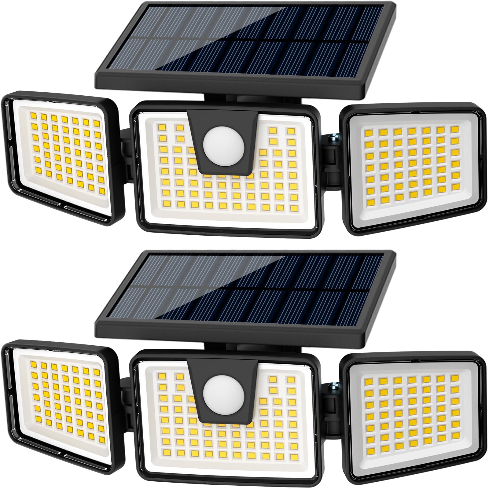 AmeriTop Solar Lights Outdoor, 2 Pack LED High Brightness Cordless Solar Motion Sensor Lights; 4 Adjustable Heads, 320° Wide Angle Illumination, IP65 Waterproof, Security LED Wall Light(Daylight)