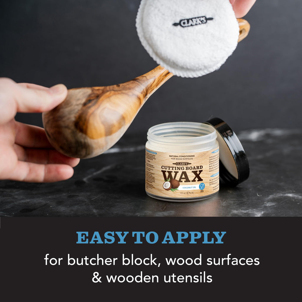 CLARK'S Cutting Board Care Kit with Coconut Oil - Includes Butcher Block Oil and Wax - Made with Refined Coconut Oil, Natural Beeswax, and Carnauba Wax - For Kitchen Countertops and Butcher Blocks