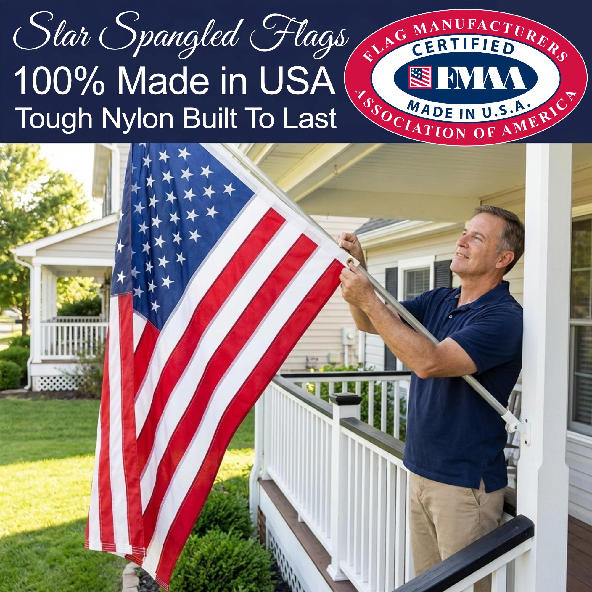 2x3 American Flags for Outside | 100% Made in USA American Flag 2x3, US Flag with Heavy Duty Nylon Built for Outdoor Home and Boat, Embroidered Stars, Sewn Stripes plus Quadruple Stitching on Fly End