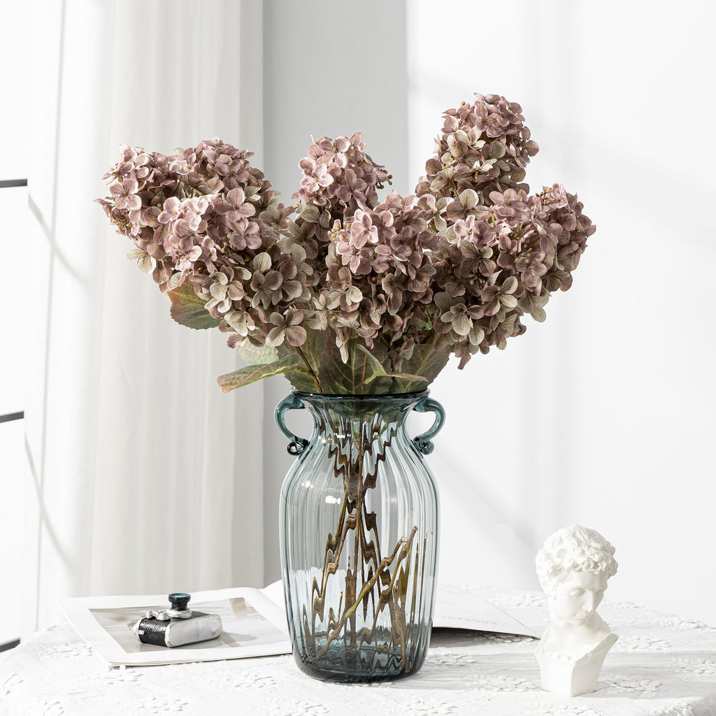 Ttranewsoo Hydrangea Artificial Flowers,Fall Hydrangeas Artificial Flowers,Blue Fake Fall Dried Hydrangea Flowers Decoration,Faux Silk Flower with Stems Winter Decor(Blue 24" 8pcs) Without Vase