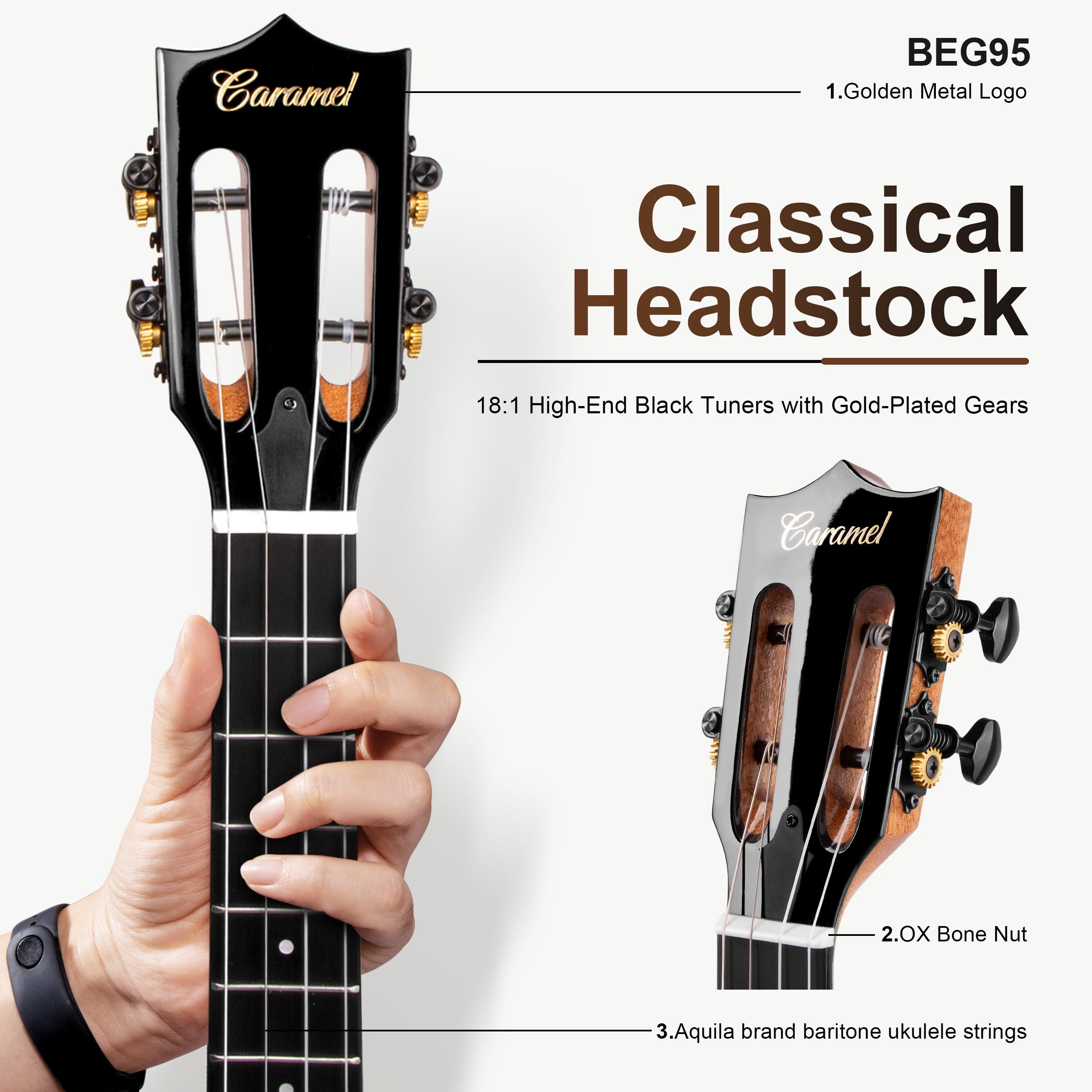 Caramel TEG95 Butterfly Bocote Glossy Tenor Acoustic & Electric Ukulele | 26-inch Handmade Professional Ukelele Kit with Accessories