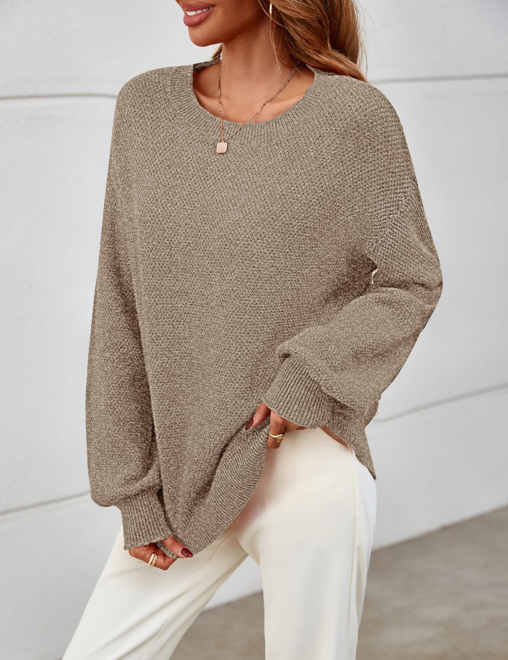 MEROKEETY Sweaters for Women Fall Winter 2026 Oversized Pullover Spring Crew Neck Long Sleeve Heathered Knit Tops