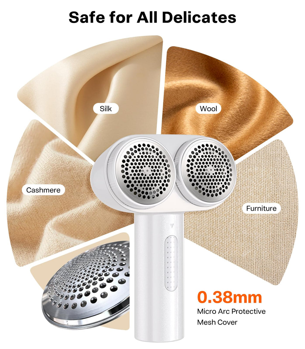 TORRAS Rechargeable Fabric Shaver Electric Lint Remover 3-Speed Remove Fuzz, Pilling for Cashmere, Wool, Clothes, Sweater, Coat, Furniture, Clothes depiller with Replacement Blades