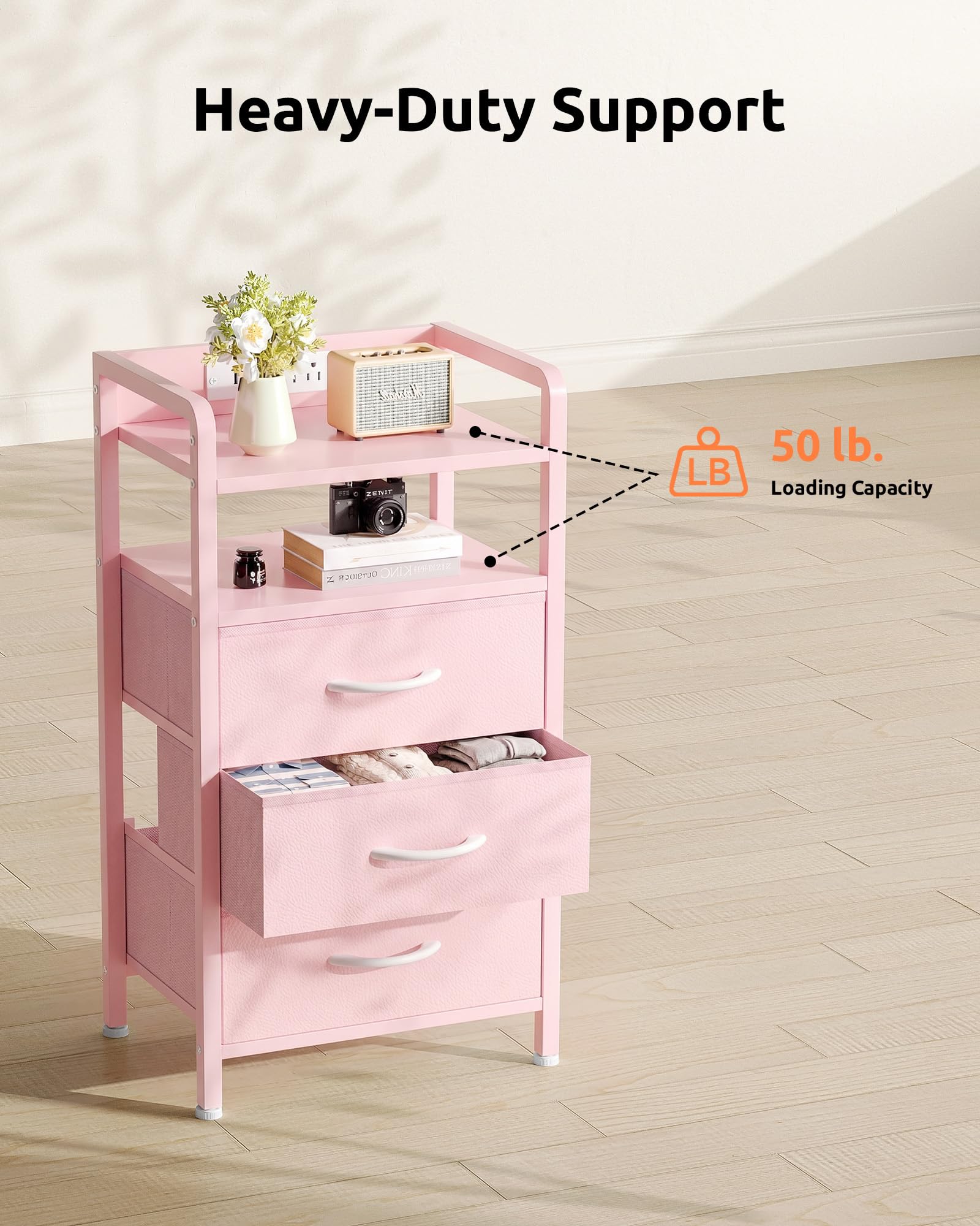 Lazzanto Night Stand Bedside Charger Bedroom - Nightstand with Charging Station & LED Light Strip, Night Stand with Storage Shelf & 2 Fabric Drawers, Morden End Table with U-S-B Ports & AC Outlets