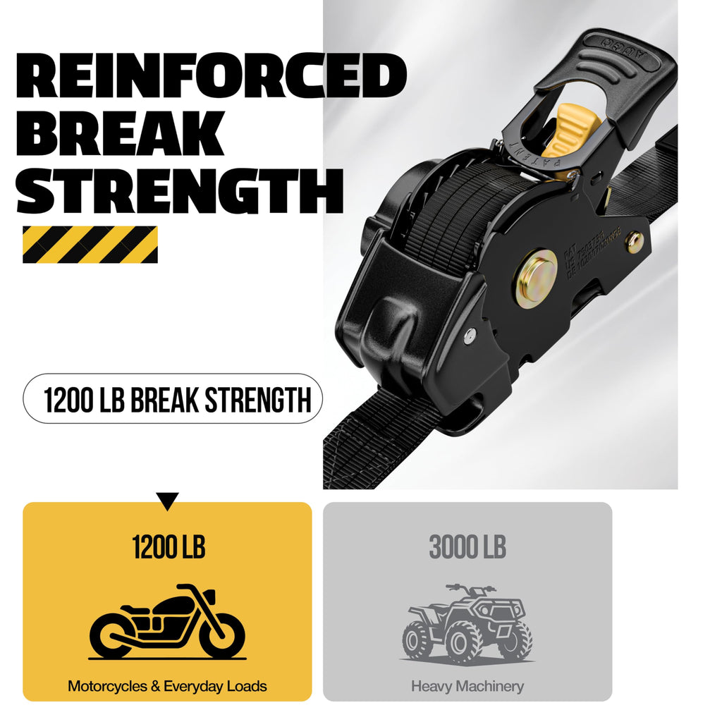 AUGO Retractable Ratchet Straps | 2 Heavy Duty Ratchet Straps Self Retractable Tie Downs with Soft Loops & Storage Bag for Motorcycle, Truck, Trailer, Cargo Van | 1200 Lb Break Strength 1” x 10’