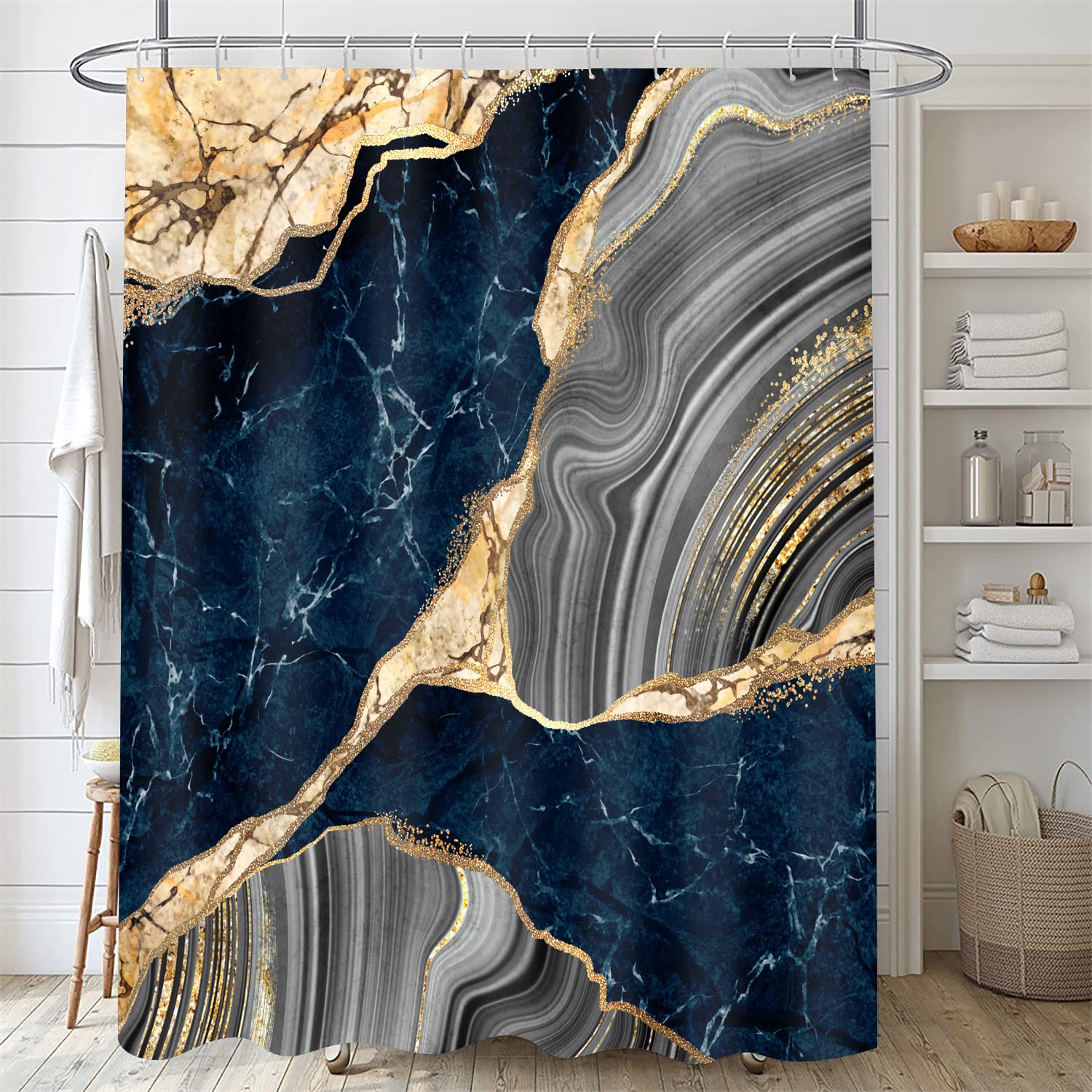 Nkzply 4 Pcs Black Marble Shower Curtain Sets with Rugs Gold Bathroom Sets with Shower Curtain and Rugs Modern Abstract Bathroom Decor Accessories Shower Curtains for Bathroom Toilet Lid Cover