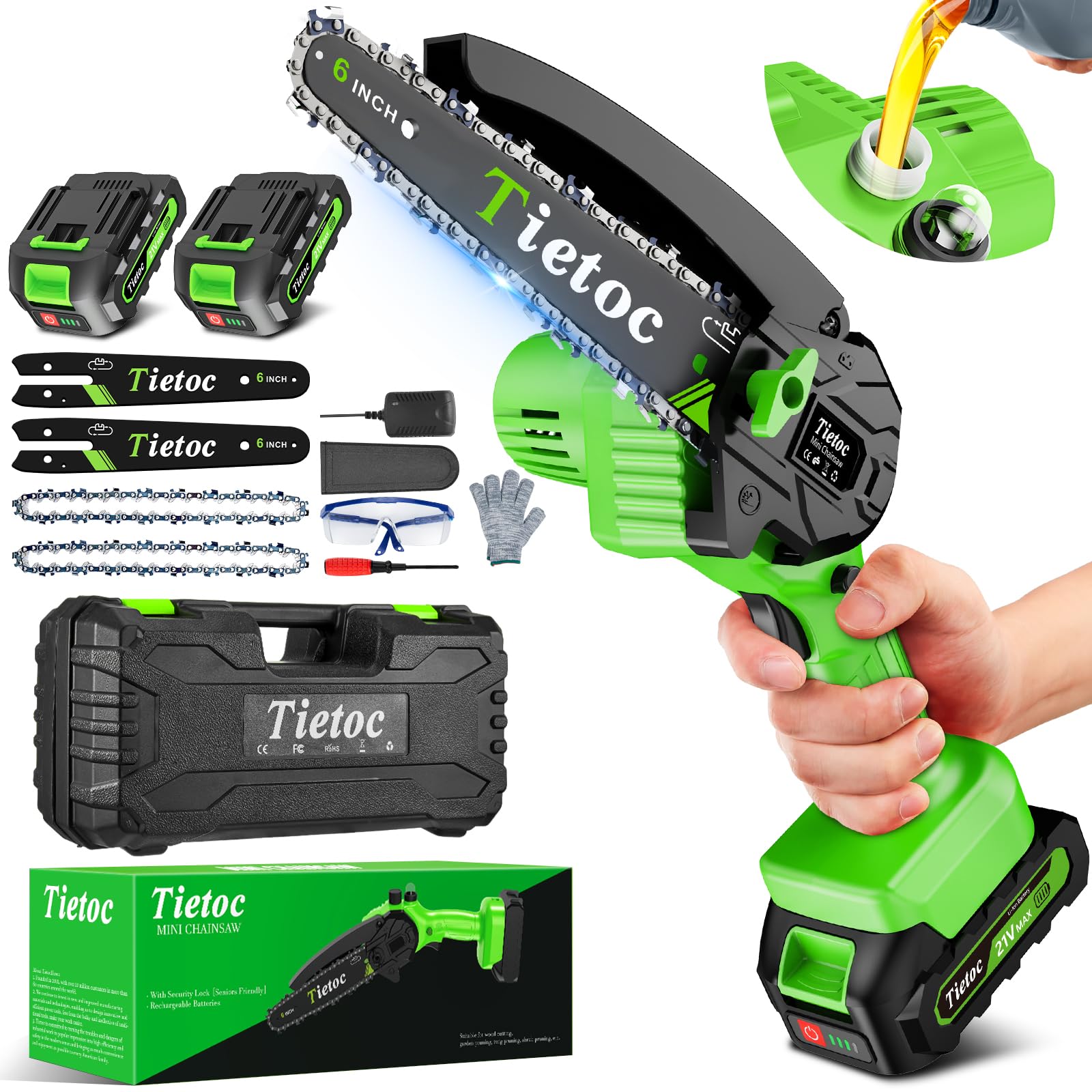 Tietoc Chainsaw 6 Inch Mini Electric Chainsaw Cordless Battery Powered, Hand Held Saw for Wood/Trees Trimming, Tools for Household and Garden, Chain Saw Gift for Men Dad Husband Fathers Gardener 2026