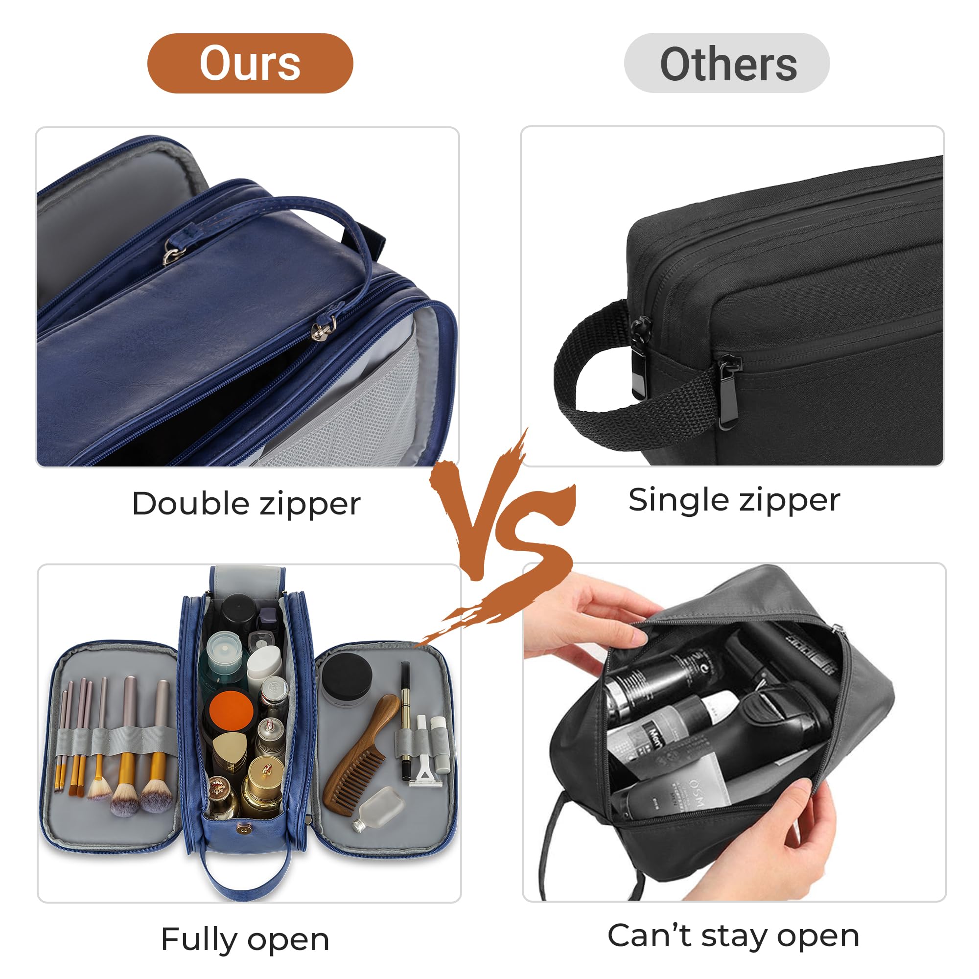 Elviros Travel Toiletry Bag for Men, Shaving Dopp Kit Water-resistant Bathroom Small Toiletries Organizer PU Leather Cosmetic Bags