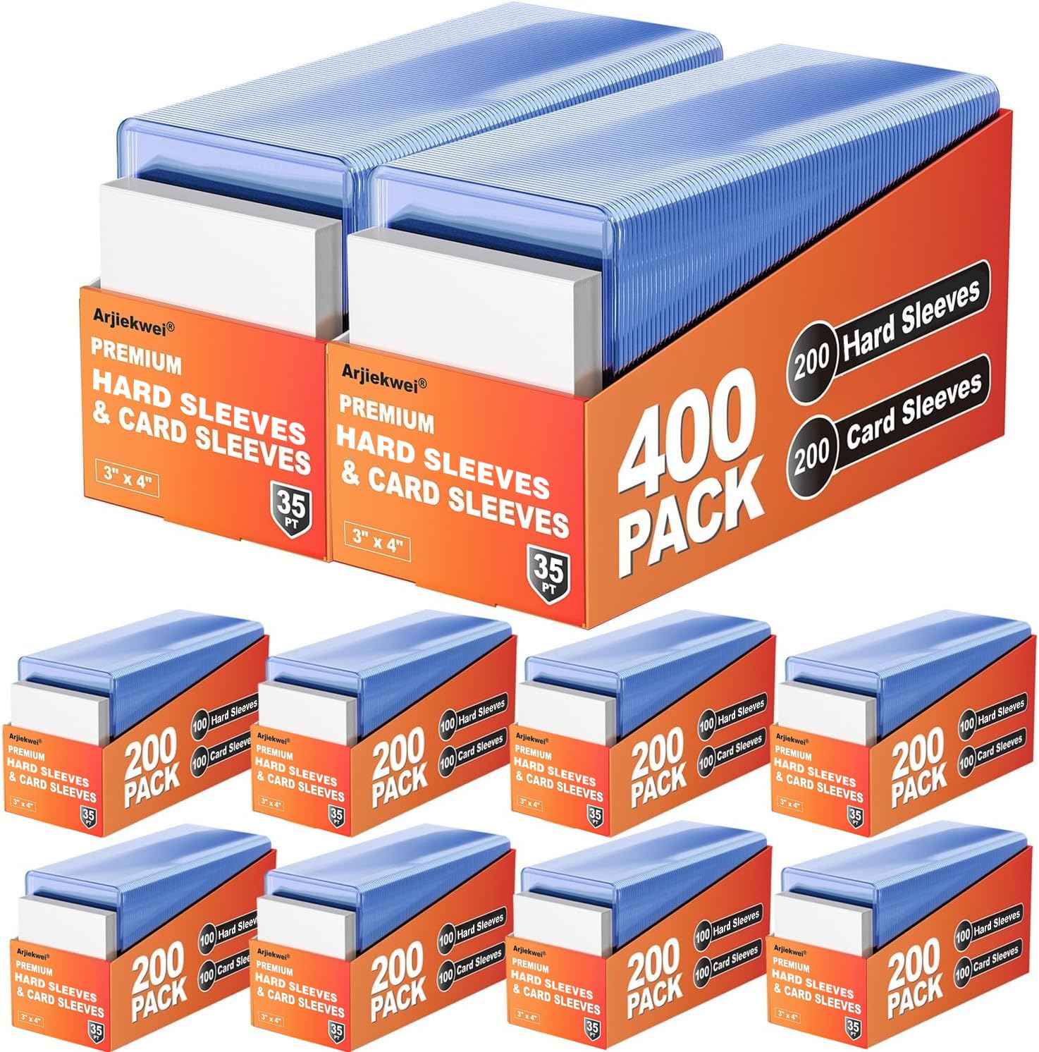 2000 Pack Card Sleeves Hard Plastic, Arjiekwei 3"X4" Baseball Cards Protectors Plastic, Premium Card Holder for Trading Sports Baseball Football Game Cards (1000 Rigid + 1000 Clear)