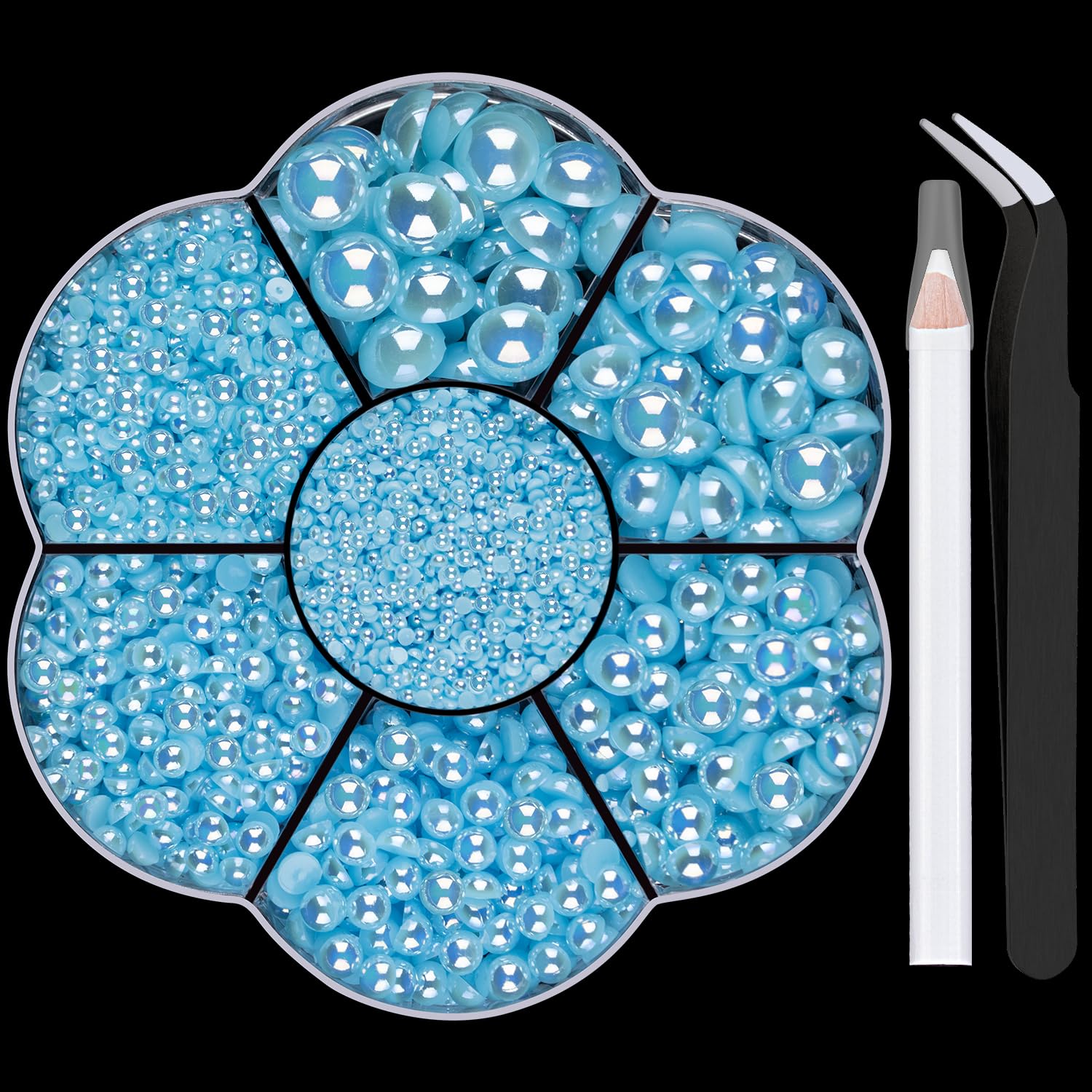 BELLEBOOST 5600pcs ABS Round Flat Back Beige Pearls Kit with Pickup Tools for Nail Art, Face, Body Decorations