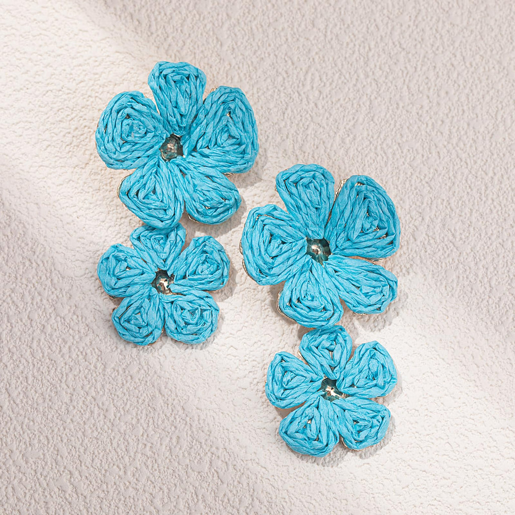 Boho Flower Earrings Statement Raffia Dangle Earrings Cute Floral Jewelry Trendy Summer Beach Vacation Outfits for Women