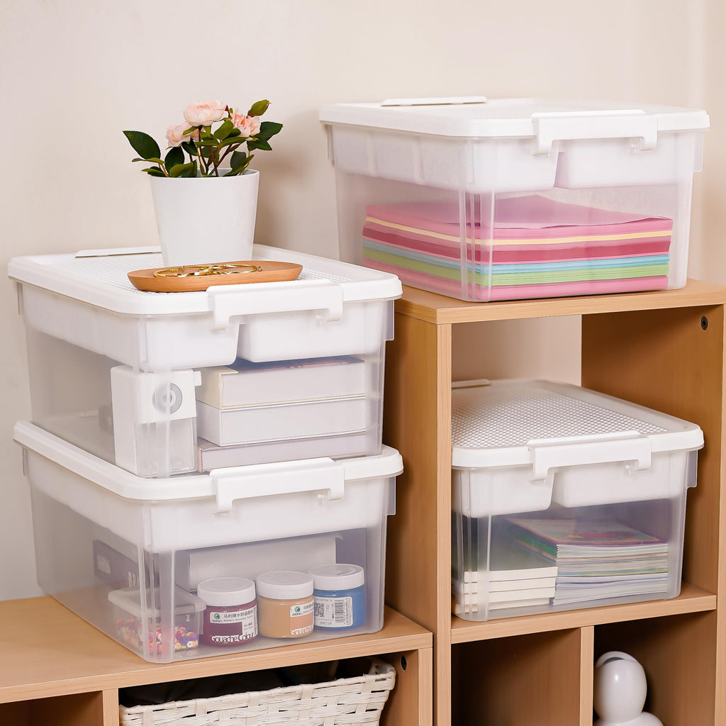 Citylife 17 QT Plastic Storage Box with Building Baseplate Lid and Removable Tray Craft Organizers and Storage Clear Storage Container for Organizing Bead, Tool, Sewing