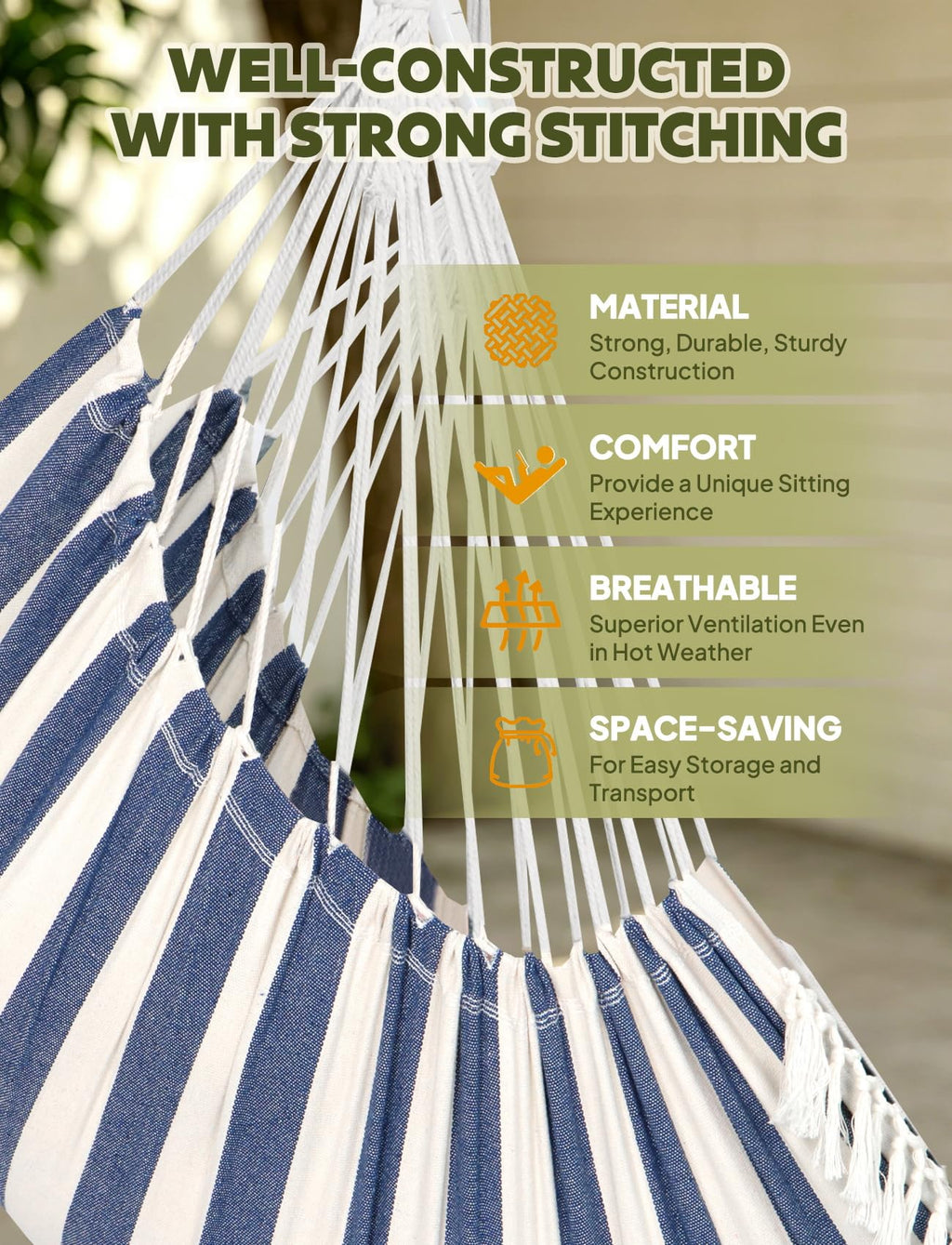 Chihee Hammock Chair Hanging Swing Max 500 Lbs 2 Cushions Included Metal Spreader Bar with Anti-Slip Grooves Portable Hanging Chair Side Pocket Large Macrame Bohemian Chair Indoor Outdoor | Hanging Swing with Anti-Slip Grooves Portable Hanging Chair Side