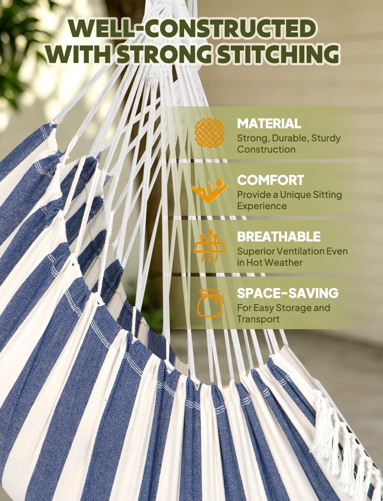 Chihee Hammock Chair Hanging Swing Max 500 Lbs 2 Cushions Included Metal Spreader Bar with Anti-Slip Grooves Portable Hanging Chair Side Pocket Large Macrame Bohemian Chair Indoor Outdoor | Hanging Swing with Anti-Slip Grooves Portable Hanging Chair Side